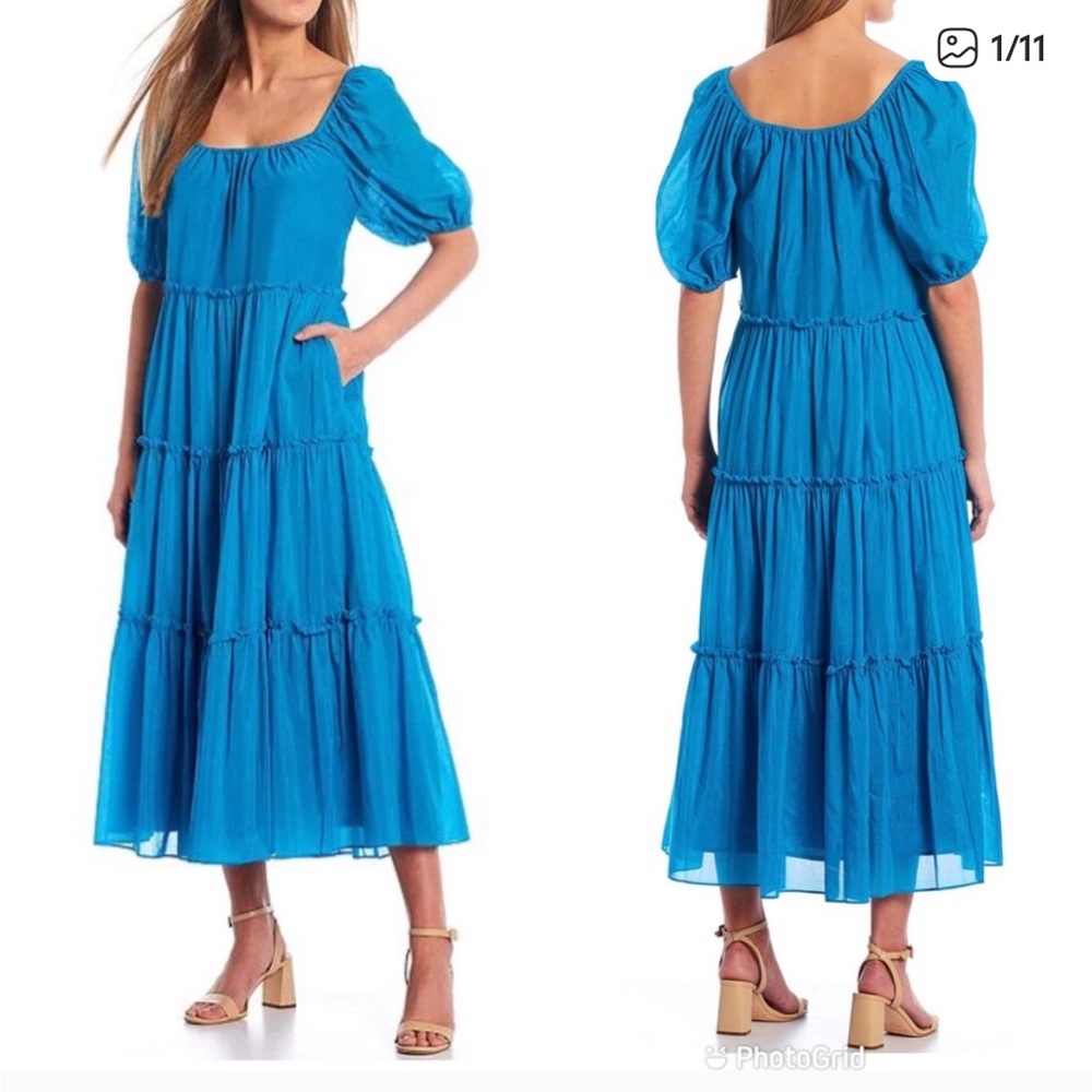 Antonio Melani Blue Puff-Sleeve Tiered Midi Dress - Women
